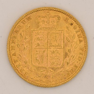 Lot 1598 - A Victoria full sovereign, 1877, shield back,...