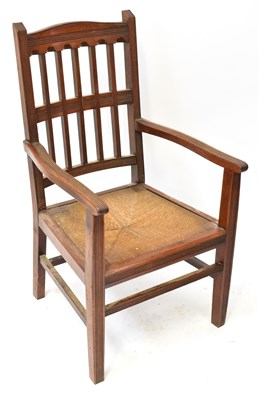 Lot 43b - An Edwardian walnut open arm elbow chair with...