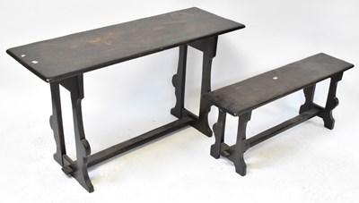 Lot 8a - An Ercol-style stained elm dining table and...