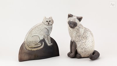 Lot 470 - PAUL JENKINS; a raku sculpture of a cat,...