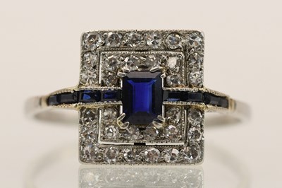 Lot 1388 - An Art Deco platinum sapphire and diamond set...