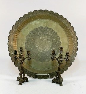 Lot 543 - A pair of 19th century brass three branch...