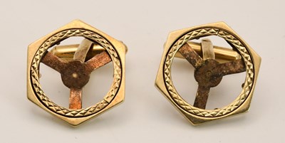 Lot 1513 - A pair of 9ct yellow gold cufflinks, with...