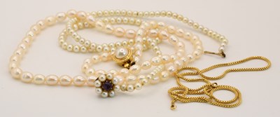 Lot 1496 - Two cultured pearl necklaces, one with a 9ct...