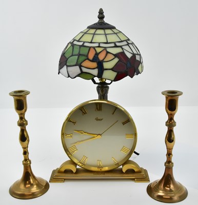 Lot 482 - A modern Tiffany style lamp, a pair of copper...