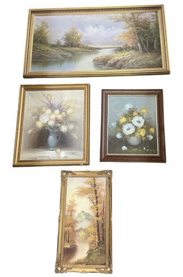 Lot 306 - Four assorted modern oil on canvas rural...