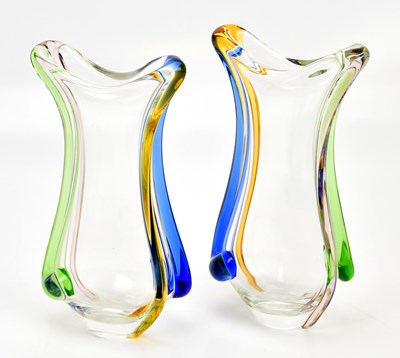 Lot 1262 - A pair of decorative art glass vases, height...