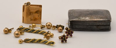 Lot 1349 - Four pairs of 9ct yellow gold earrings and ear...