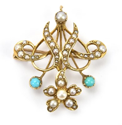 Lot 571 - An Edwardian 15ct gold seed pearl and...