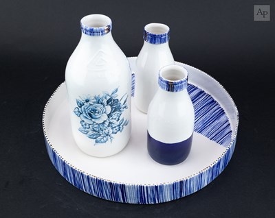 Lot 535 - REBECCA KILLEN; a trio of bone china bottles...