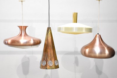 Lot 60 - Two retro copper hanging lightshades, diameter...