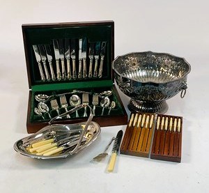 Lot 536 - A silver plated punch bowl, together with a...