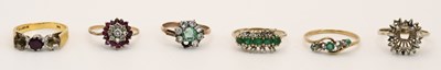 Lot 1371 - Six various dress rings comprising two 18ct,...