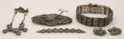 Lot 1573 - Three items of marcasite set Art Deco period...