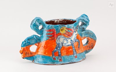 Lot 55 - BEN FOSKER (born 1960); an oval slip decorated...