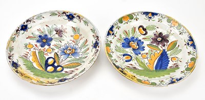 Lot 1323 - Two 18th century Delft polychrome tin glazed...