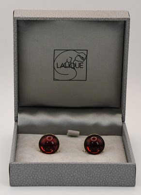 Lot 1518 - LALIQUE; a cased pair of gentleman's gold...