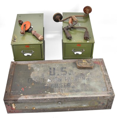 Lot 1260 - Four vintage green metal filing cabinets,...