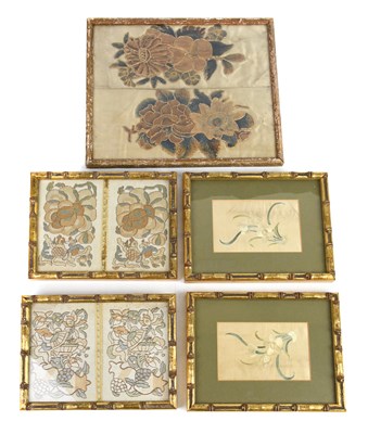 Lot 1193 - A group of five Chinese floral silks, largest...