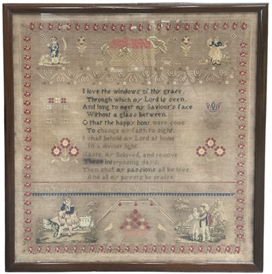 Lot 336 - A large mid 19th century embroidered sampler...