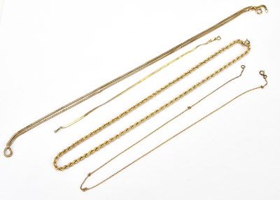 Lot 574 - A 9ct yellow gold flat link necklace, length...