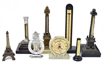 Lot 258 - J RONCHETTI; a wooden desk thermometer, a...