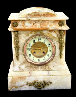 Lot 219 - A white marble mantel clock, with white enamel...