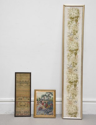 Lot 422 - A 19th century sampler, 55 x 16cm, framed and...