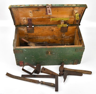 Lot 177 - A vintage tool box, 28cm x 62cm x 31cm, and...