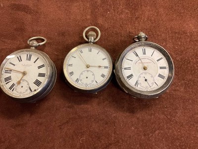Lot 625 - Three silver open faced pocket watches, two...