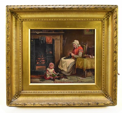 Lot 1415 - 19TH CENTURY BRITISH SCHOOL; oil on canvas, a girl beside  her seated grandmother