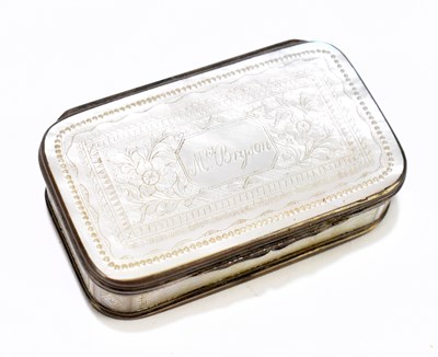 Lot 7 - A 19th century white metal mounted mother of pearl snuff box