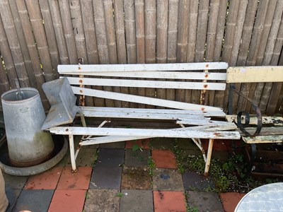 Lot 97 - Three iron/metal framed garden benches with...