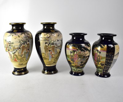 Lot 381 - A pair of Meiji period Satsuma baluster vases