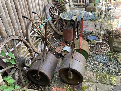 Lot 102 - Three vintage garden rollers, and a cricket...