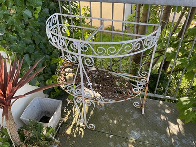 Lot 142 - A white painted metal demi-lune table base,...