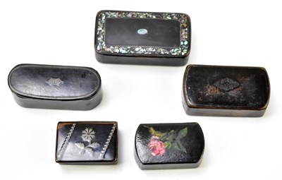 Lot 10 - Five 19th century papier-mâché snuff boxes