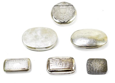 Lot 33 - A collection of early 20th century and later pewter, silver plated and chrome snuff boxes