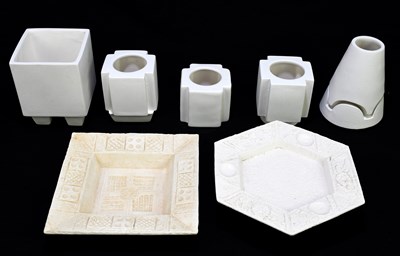 Lot 1450 - TROIKA POTTERY; seven pieces of bisque ware,...
