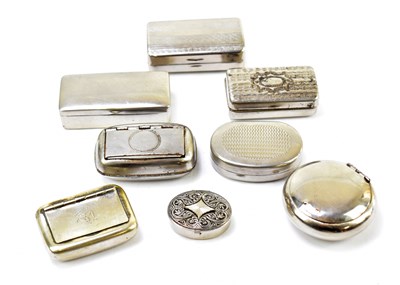 Lot 38 - A collection of silver plated, base metal and chrome snuff boxes