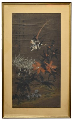 Lot 1198 - JAPANESE SCHOOL; watercolour on paper, birds...