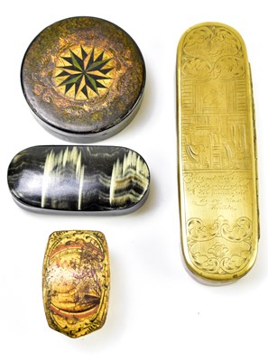 Lot 29 - A 19th century brass snuff box of oval form