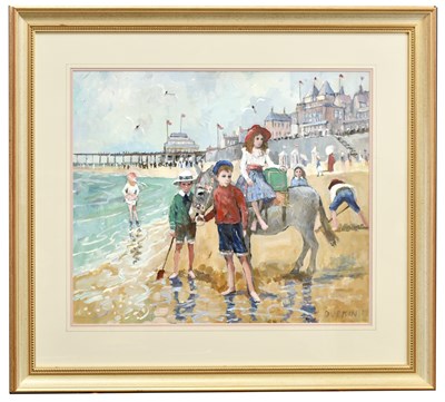Lot 743 - TOM DURKIN (1928-1990); oil on canvas, beach...