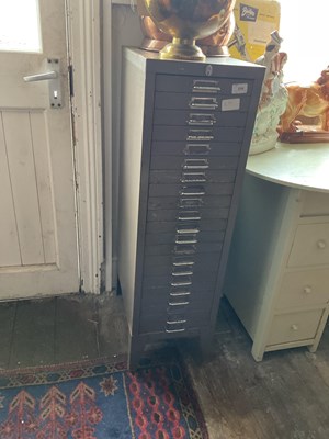Lot 218 - STOR; a vintage metal twenty-one drawer filing...