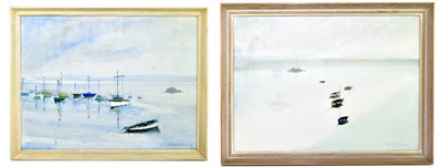 Lot 730 - RAMPELBERG; watercolour, moored boat, signed,...