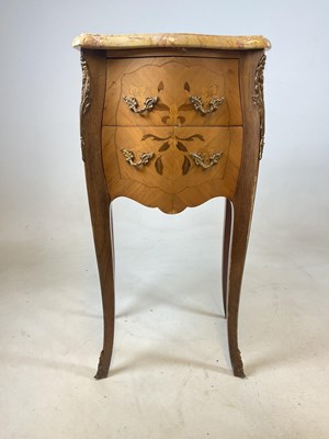 Lot 537 - A French inlaid marble topped bedside chest of...
