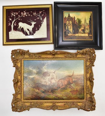Lot 633 - C. FELS; oil on porcelain, Victorian street...