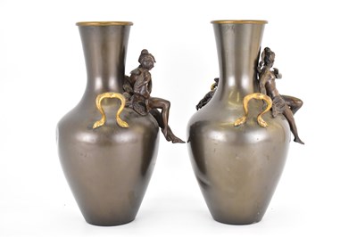 Lot 470 - A pair of 20th century bronze vases with...
