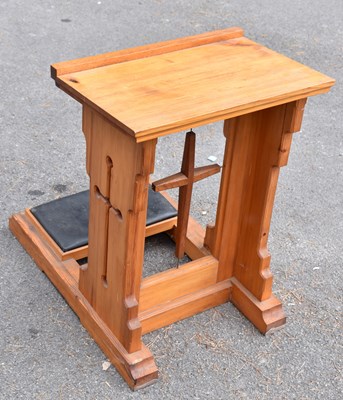 Lot 1706 - A pine prayer stand with carved crucifix