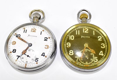 Lot 1297 - HELVETIA; two crown wind open faced military pocket watches